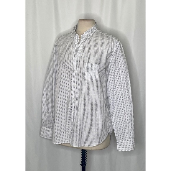 FRANK & EILEEN White Blue Heart Print Buttondown Shirt Top Academia Preppy Large
